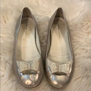 Marc Jacob Silver Metallic Bow Ballet Flats